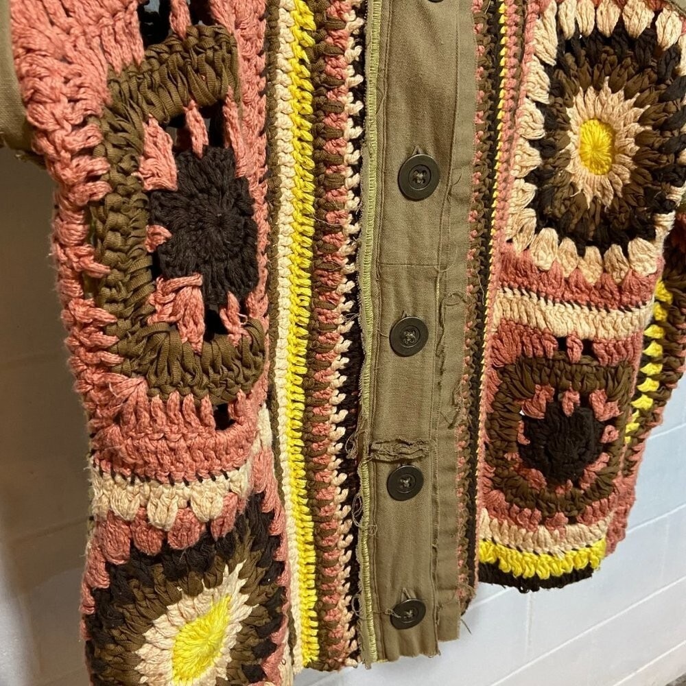 Free People Women's No Rain Oslo in Spring Jacket MEDIUM Patchwork Boho‎ Crochet - Picture 9 of 16